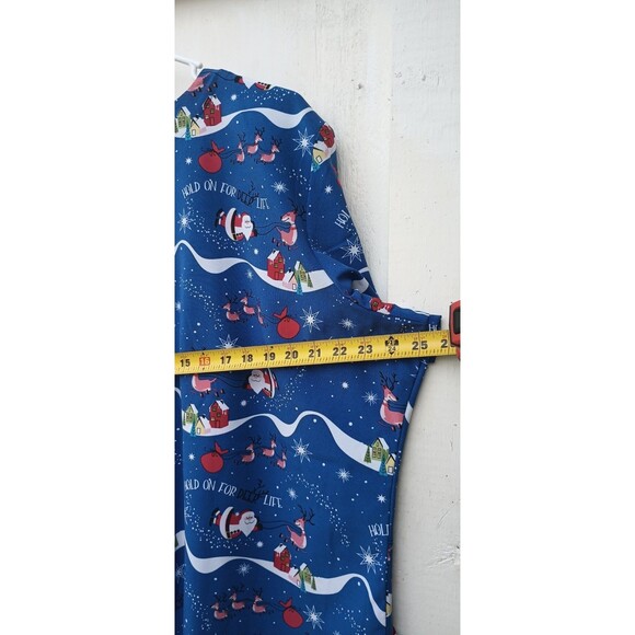 Sanibel Scrubs XL Blue Christmas Shirt Santa Uniform Nursing Top Work Women's - Picture 6 of 7